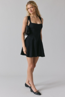 Leah Denim Pleated Drop Waist Mini Dress
