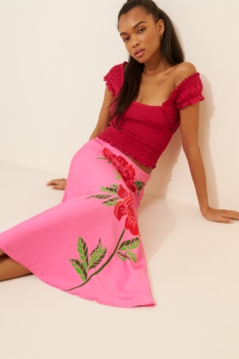 Rose Motif Maxi Skirt