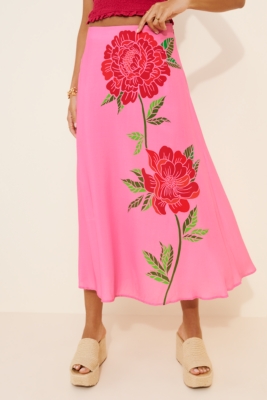 Rose Motif Maxi Skirt