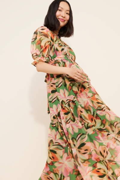 knee length dresses for ladies Floral Wrap Maternity & Nursing Maxi Dress – The Boutique Affair Maternity main image 0