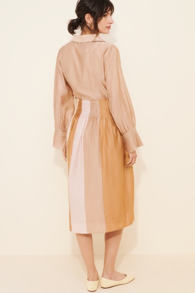 strapless open back dress NYLAND Saffira Shirt Dress w/ Pleated Tie Burnt Umber / S