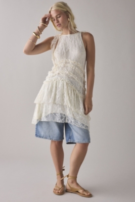 Alicia Asymmetric Cascading Ruffle Lace Mini Dress | Nuuly