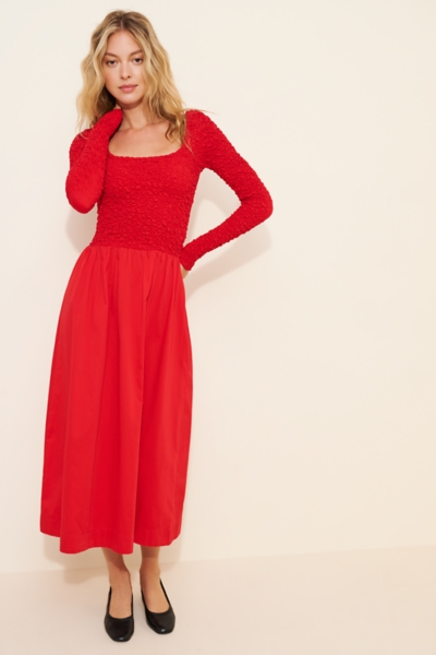 chinese dress ladies Smocked Waist Puff Sleeve Midi Dress - Entro main image 0