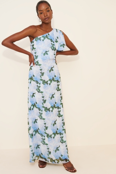 blue dress for baby girl Blue/White Floral One Shoulder Maxi Dress main image 1