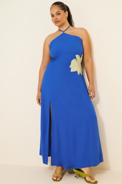 knee length dresses for ladies Alice Satin Halter Maxi Dress / Sage | Meshki main image 1