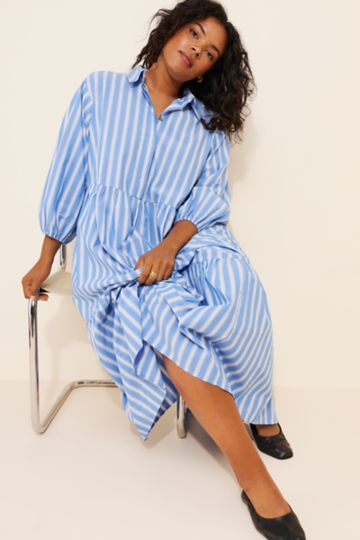 princess polly baby blue dress Krysten Long Sleeve Cotton Gauze Cover-Up Tunic Minidress in Blue