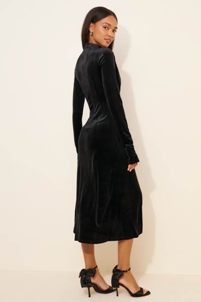 black dress jcpenney Edina Black Velvet Wrap Effect Midi Dress – Get That Trend main image 0