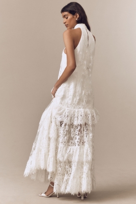 Lace Halter Ruffle Peekaboo Maxi Dress