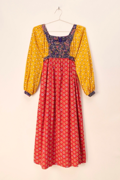 Vintage Paisley Print V-neck Hollow 3/4 Sleeve Dress