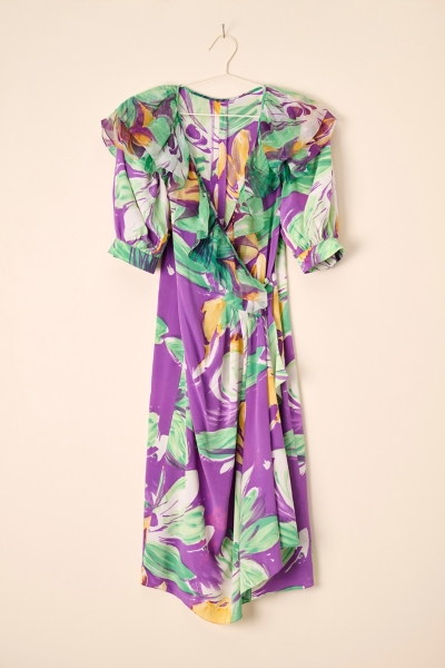 Silky Knit Tropical Print Wrap Dress 1592