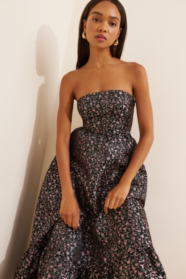 Glenn Strapless Jacquard Midi Dress