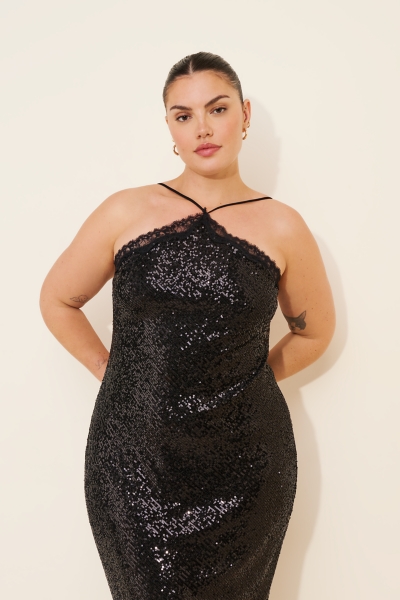 sachin and babi light blue dress Miss Selfridge Premium disc sequin halter mini dress in bright pink - BPINK main image 1