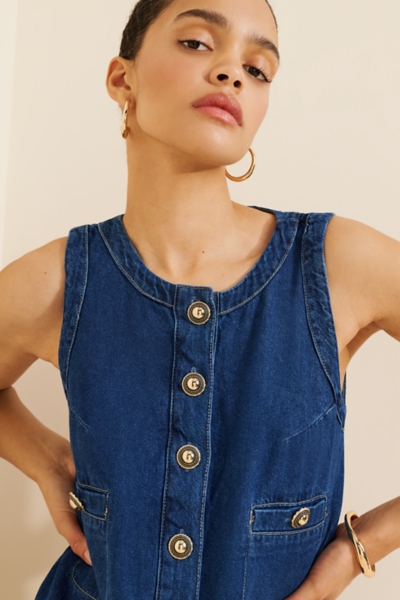 tropez denim mini dress reformation Reformation Tropez Denim Mini Dress | Blue