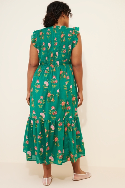 pilcro ruffled smocked waist button front midi dress Pilcro Ruffled Smocked-Waist Button-Front Midi Dress
