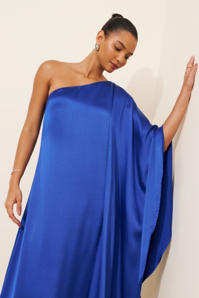 open lace back dress Amahle One Shoulder Silk Kaftan Dress – Designs by Natalie Maharaj main image 0