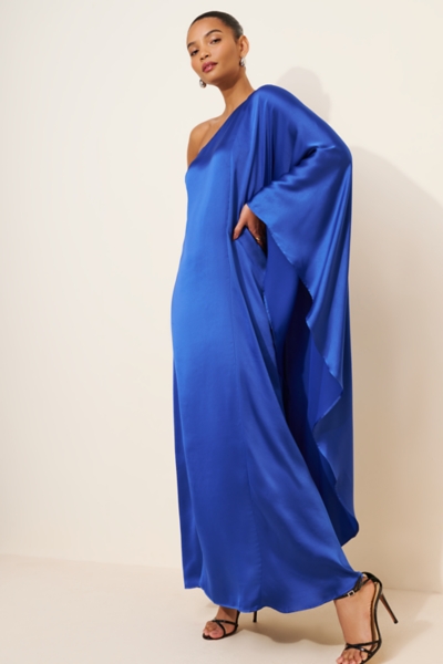 blue dress for baby girl Metallic Blue Pleated Studio 54 Maxi Kaftan Dress – Fumbalinas