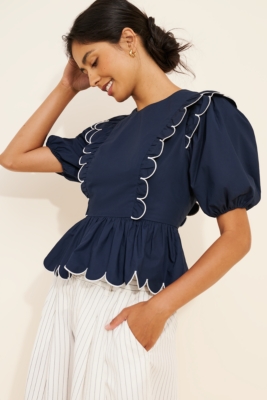 トップス MACHATT DOCKING PUFF BLOUS Swingy Puff-sleeve Top In Cotton-linen Blend Gauze For Women
