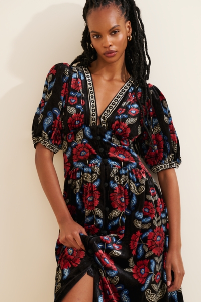 navy blue dress for baby girl Garden Party Goals Floral Corset A-Line Midi Dress main image 0