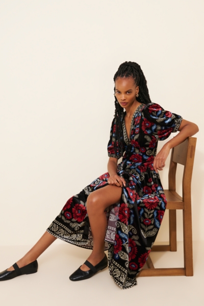 navy blue dress for baby girl Chiffon Floral Wrap Midi A Line Dress | A-Line Dress main image 1