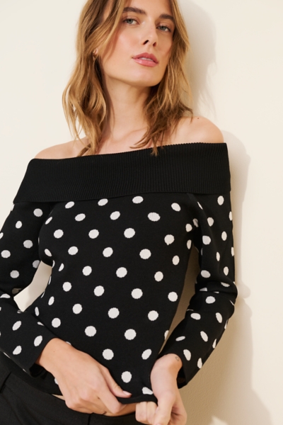 Polka Dot Off-The-Shoulder Sweater | Nuuly