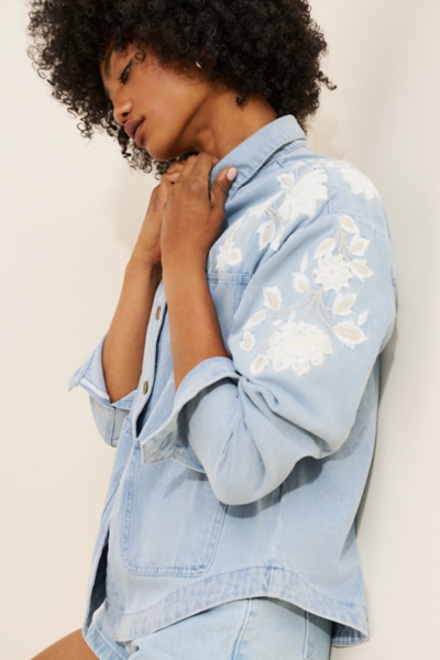 Embroidered Denim Shirt Jacket | Nuuly