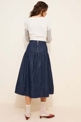 Evase Denim Midi Skirt