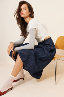 Evase Denim Midi Skirt