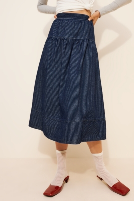 Evase Denim Midi Skirt