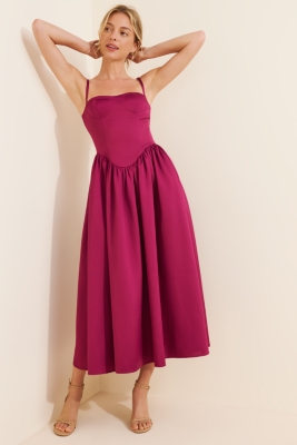 Drop Waist Fit And Flare Midi Dress