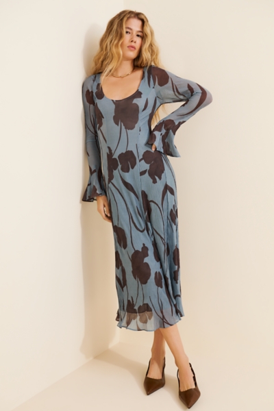 pearl midi dress with sleeves Mew Mews Sovryn Lantern Sleeve Pearl Midi Dress