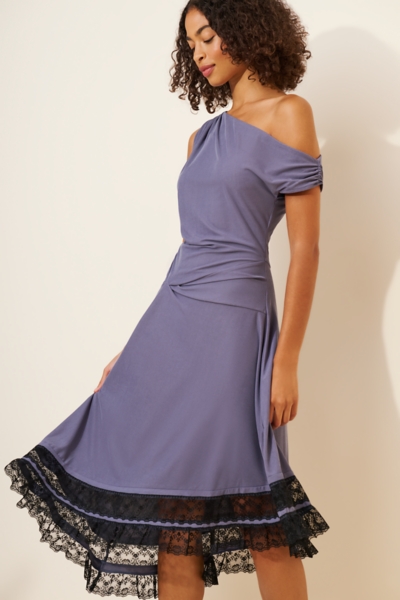 knee length dresses for ladies Black Bold Flowers Long Sleeve Midi Dress main image 1