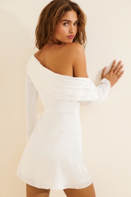Off-The-Shoulder Satin Mini Dress