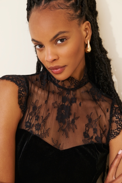 High-Neck Lace Velvet Maxi Dress | Nuuly