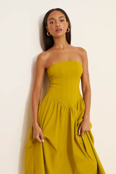 knee length dresses for ladies Elsa Strapless Drape Midi Dress • American Threads Boutique Dresses Pink / L main image 1