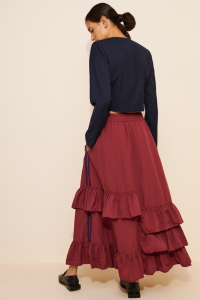 Track Angel Tiered Ruffle Nylon Maxi Skirt | Nuuly