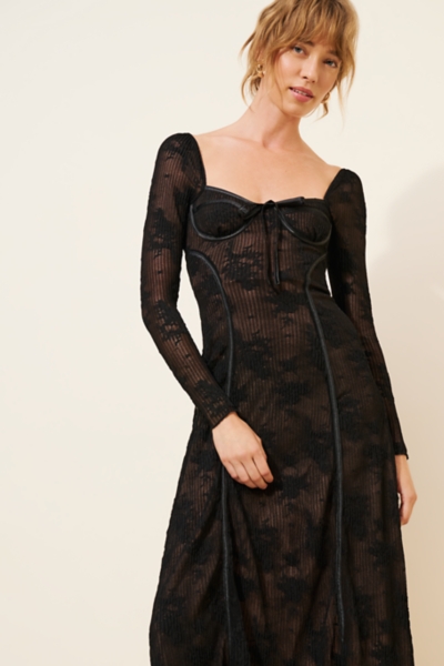 Long Sleeve Sheer Corset Midi Dress | Nuuly