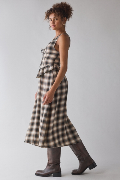 Perfectly Plaid Lace-Up Ruffle Midi Dress | Nuuly