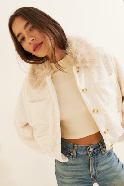 Faux Fur Collar Boucle Bubble Bomber Jacket | Nuuly