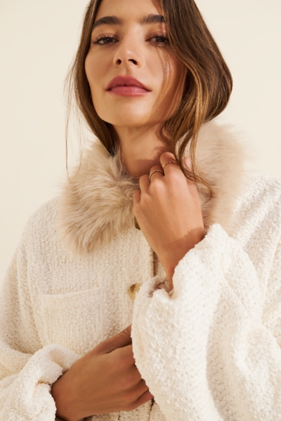 Faux Fur Collar Boucle Bubble Bomber Jacket | Nuuly
