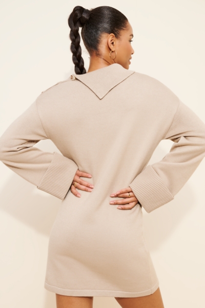 Long-Sleeve Fold-Over Neck Sweater Dress | Nuuly
