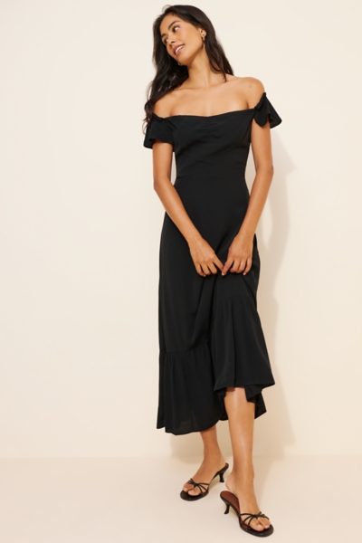 midi formal black dress for women Ieena for Mac Duggal - Black Sleeveless Embellished Crepe And Tulle Midi Dress
