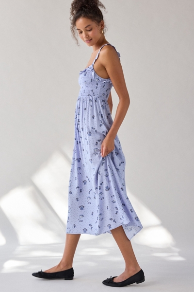 selene cocktail midi dress blue Selene Smocked Square Neck Ruffle Midi Dress
