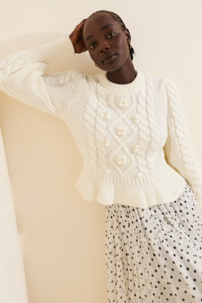 ニット/セーター mame Mixed Knitted Fabric PeplumPullover Peplum Detail Cable Knit Sweater | Nuuly