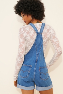 Denim Reworked Embroidered Shortalls