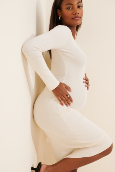 white midi dress maternity White Open Knit Crochet Maternity Midi Dress  PinkBlush
