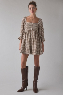 Cute As A Button Puff Sleeve Babydoll Mini Dress