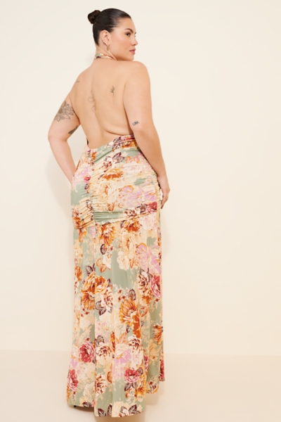 cadiz halter maxi dress AFRM Cadiz Halter Plunge-Neck Stretch Slinky Knit Maxi Dress