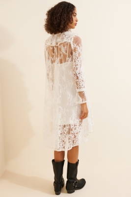 Long Sleeve V-Neck Lace Tunic Dress