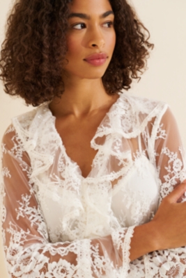 Long Sleeve V-Neck Lace Tunic Dress