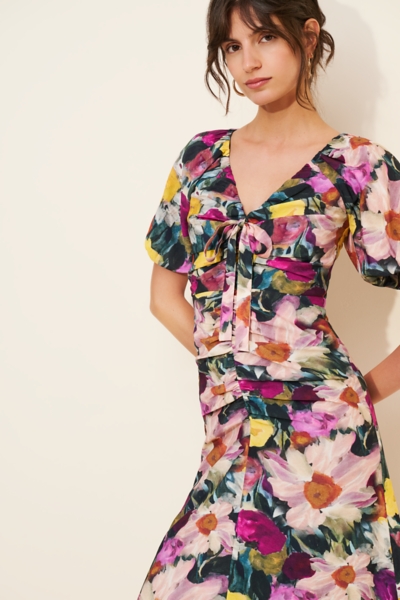 knee length dresses for ladies Sophia Ruched Satin Midi Dress